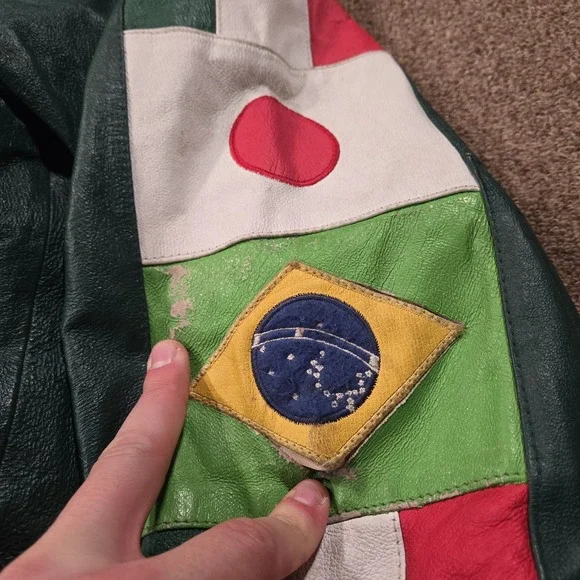 Vintage American Toons Olympics Leather Jacket XL 1996 Atlanta Embroidered Flags - Picture 6 of 10